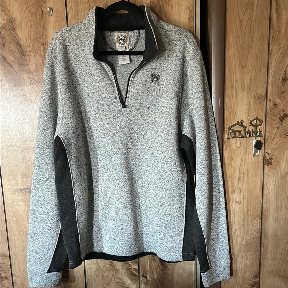 Cinch Gray and Black Zip Up Sweater with Knit Fabric